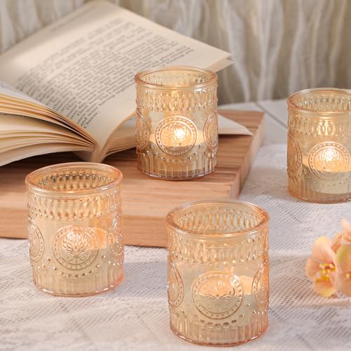 MATAHUM 12 Pcs Gold Votive Candle Holder, Glass Tealight Candle Holders for Wedding Table Centerpiece, Home Decor, Birdal Shower, Party - color: Gold, size: 12pcs