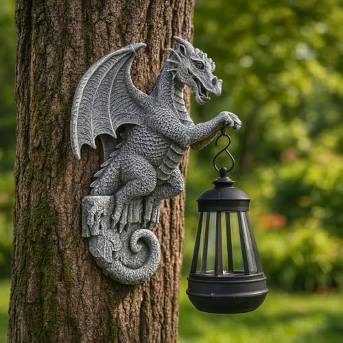 Large Solar-Powered Dragon Statue, Outdoor Decoration - 9-inch Garden Decor with Solar Light, Waterproof Wall Hanging, Resin Sculpture, Patio/Garden Decoration Gift