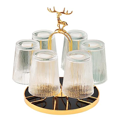 Rotating Bottle Drying Rack, Light Luxury Non-Slip Glass Cup Drying Holder, Elk Design Mug Organizer Stand with 6 Silicone Protective Hooks for Home, Office, Kitchen