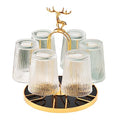 Rotating Bottle Drying Rack, Light Luxury Non-Slip Glass Cup Drying Holder, Elk Design Mug Organizer Stand with 6 Silicone Protective Hooks for Home, Office, Kitchen