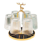 Rotating Bottle Drying Rack, Light Luxury Non-Slip Glass Cup Drying Holder, Elk Design Mug Organizer Stand with 6 Silicone Protective Hooks for Home, Office, Kitchen