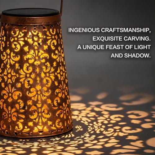 LeiDrail 2 Pack Hummingbird & Flower Solar Lanterns Outdoor, Hanging Waterproof Vintage Metal Lantern, Auto On/Off Garden Patio Yard Porch Pathway Decor, Gifts for Women Mom Grandma - color: Flower
