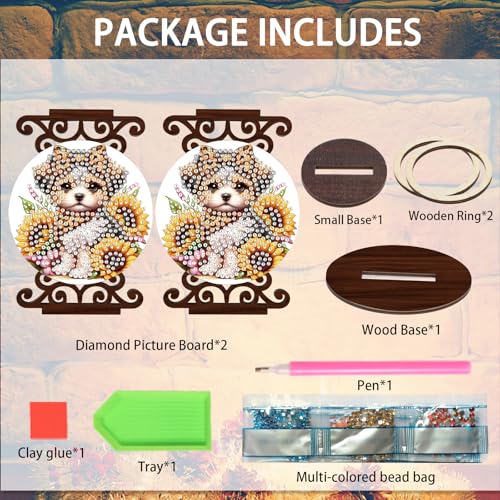 Diamond Art Painting Candlestick Holder kits, Sunflower Puppy DIY shaped crystal Diamond art painting, woodiness Candle holder for AromaRelax & Home Decor, Christmas Halloween Ornaments (Double-Sided) - color: Sunflower Puppy