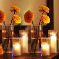 PHOSPHOR 6 PCS Ribbed Glass Candle Holder, Cylinder Candle Holders for Pillar Candles, Clear Glass Hurricane Candle Holders 6'', 8'', 10'' Glass Cylinder Centerpieces Vases - color: Striped Glass 6 Pcs