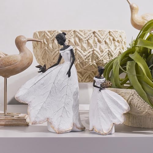 Guichifun Fairy Statue Collection Home Decoration - White Leaf Angel Girls Resin Home Decor for Outside or Inside Rustic Garden Grave Decorations for Cemetery Figurines Gift 5 x 3 x 7.5 Inch - color: White-flower, size: Small