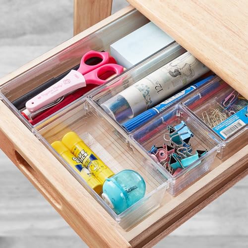DCA 14 PCS Clear Plastic Drawer Organizer Tray for Makeup, Kitchen Utensils, Jewelries and Gadgets - size: 14PC