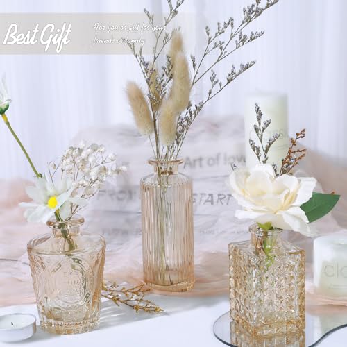 TBWIND Glass Bud Vase Set of 24, Small Amber Flower Vases for Centerpieces in Bulk, Mini Vintage Vase for Wedding Decor, and Home Table Décor - color: 24pcs-amber