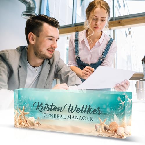 Desk Name Plate Personalized, Name Plate for Desk, Custom Office Desk Decor Office Gifts for Women Men, Acrylic Desk Accessories Employee Appreciation Gifts for Boss, Manager, Teacher, Nurse - color: Blue Underwater World