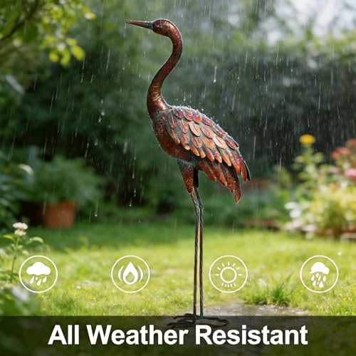 chisheen Outdoor Garden Crane Statues and Sculptures Metal Yard Art Statue for Garden Decoration Large Size - size: L-1PC