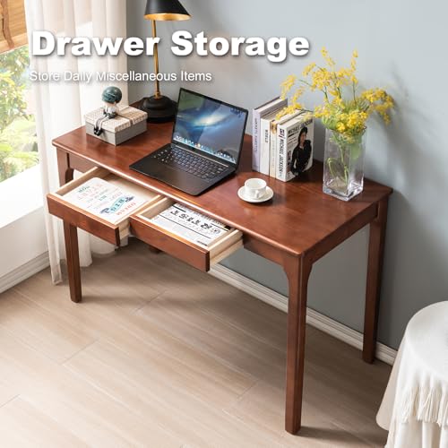 Solid Wood Desk with Drawers, Small Computer Desk for Small Spaces, Gaming Study Home Office Desks for Work, Student PC Desk for Bedroom, Escritorios para Cuartos (Cherry Color, 47inch) - color: Cherry Color, size: 47inch