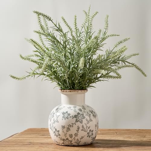 SIDUCAL Ceramic Vintage Vase, 5.91 Inch Retro Ice Cracked Chinoiserie Floral Vase, Rustic Farmhouse Vases for Home Decor, Bookshelf, Garden, Chinoiserie Decor, Tuscan Decor, Gray Floral Pattern - color: 18795-gray