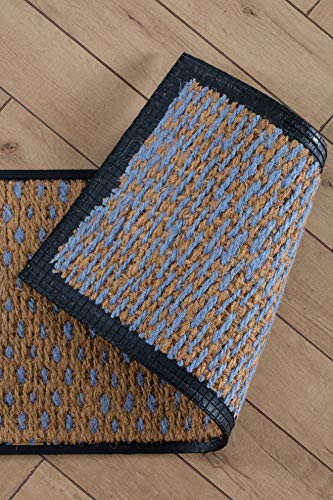 Anji Mountain AMB0BT4F-007 Black Rubber Boot/Shoe Tray with Coir, Fits 4 Pair (46.5" Wide), Tan & Blue Insert - color: Tan and Blue Insert, size: 46" x 14" x 1.5"