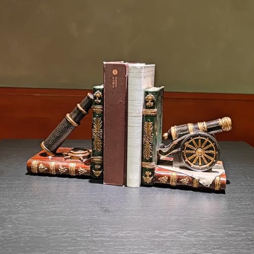 Brown Nostalgic Nautical Bookend Telescope Book Supports Anti-Slip Base Resin (Set of 2) Book Ends to Hold Books Nautical Enthusiast Home Office Shelf Bookcase Decor Gift