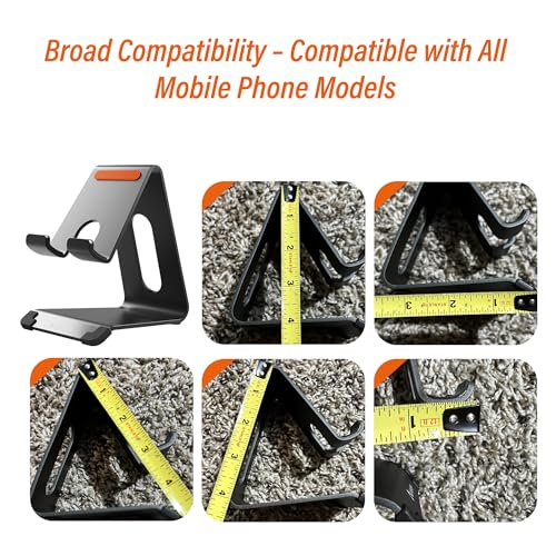 Phone Stand for Desk, Thickened Aluminum Cell Phone Stand & Phone Holder for Desk, Compatible with Tablets, iPhone, iPad, Samsung - Dark Gray - color: dark gray