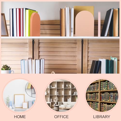 Honoson 4 Pcs Boho Wood Bookends Back to School Sage Green Wooden Book Stands Decorative Non Skid Book Stoppers for Books Cds Videos Albums Office Desktop Shelves (Orange) - color: Orange