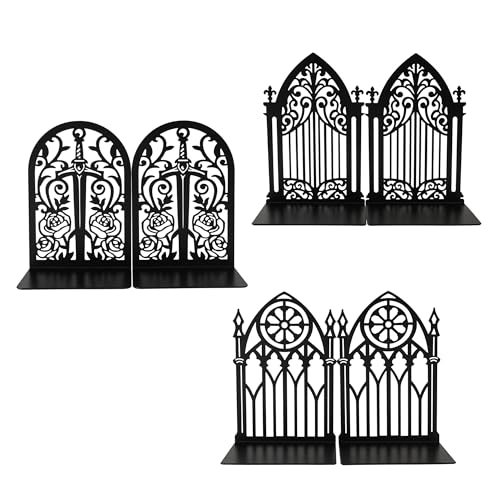 Book Ends, Bookends, Book Ends for Shelves, 2Pair Non Skid Metal Book Divider Decorative Holder, Abstract Art Desgin Book Stopper Supports for Office, Home (3 Pairs Gothic Bookends) - color: 3 Pairs Gothic Bookends