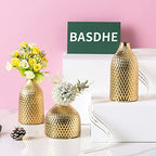Ceramic Vase Set - 3 Small Vases, Luxurious Home Decor, Great for Centerpieces; Ideal Shelf Décor, Table Décor, Bookshelf, Mantle, Entryway- Gold