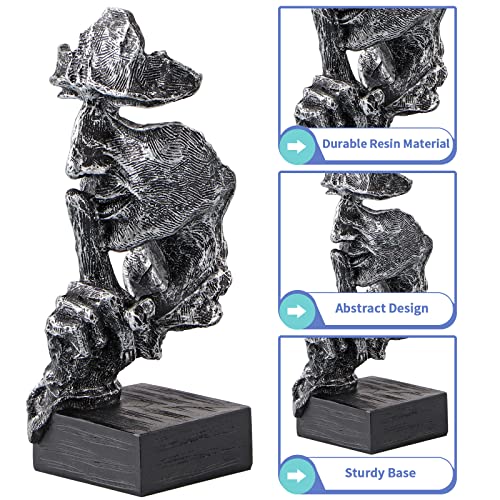 MOLIGOU 3Pcs Thinker Statue, No Hear No See No Speak Abstract Art Figurine, Sculpture Decor for Office, Desktop, Bookshelf (Silver)