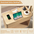 LEYAOYAO 31" Wide Fluted Nightstand with Charging Station, Oversized Extra Large 1 Drawer Night Stand with Golden Handle, Natural Wood Bedside Table Tall End Tables,for Bedroom, Living Room, Hallway - color: Natural, size: 1 Drawers