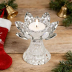1 PC Silver Crystal Flower Tea Light Holder, Glass Lotus Tealight Candlestick, Votive Candle for Table Centerpiece, Wedding Party Decor, Nice Gift