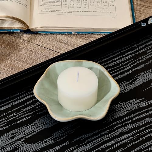Koythin 2-Piece Ceramic Candle Holder, Aesthetics Candlestick Holders for Tea Lights, Lotus Leaf Shape Candle Stand for Mantle Table, Adorable Vintage Decor for Weddings Dining (Light Green) - color: Light Green