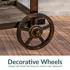 Sunnydaze Country Market Flower Cart Display Stand with Wheels - 2 Shelves - Fir Wood - 30 lb Weight Capacity - Charred Fir - color: Charred Fir