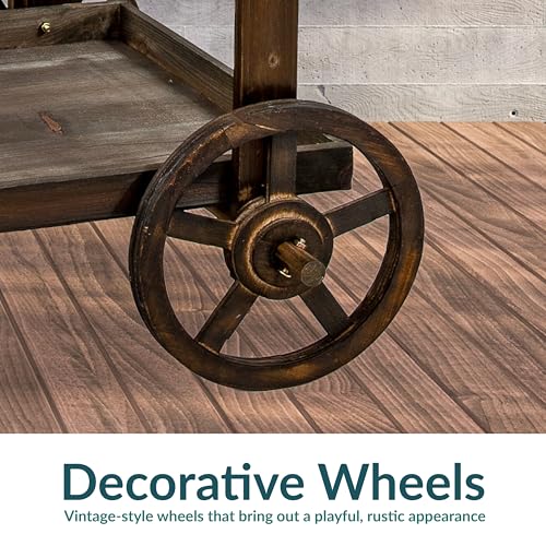 Sunnydaze Country Market Flower Cart Display Stand with Wheels - 2 Shelves - Fir Wood - 30 lb Weight Capacity - Charred Fir - color: Charred Fir