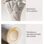 Handmade Vintage Ceramic Vase with Open Hand Drawn Beige Flower Pattern and Innovative Floral Design