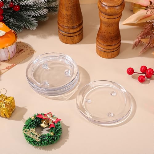 Toyvian Glass Candle Plates: 4pcs Pillar Candles Pedestal Clear Holders Round Trays for Wedding, Tealight Stand Table Centerpieces for Bathroom Dining Room Table Christmas Dinner Decor, 4inches