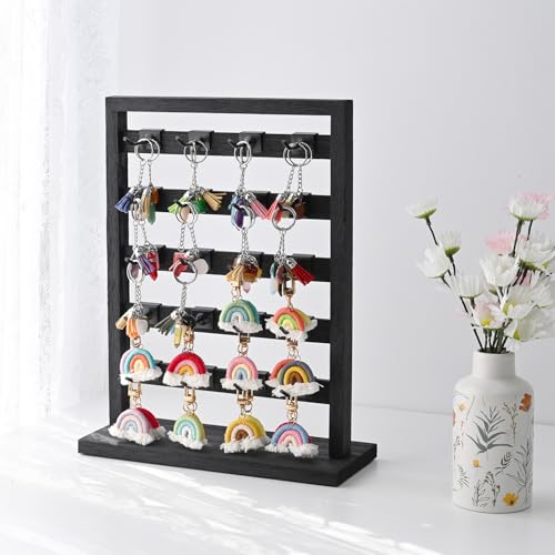 Ikee Design Free Assemble 2 Pcs Set Wooden Jewelry Display Rack with 20 Removable Metal Hooks/Each, Earring Card Display Holder Stand for Necklaces,Bracelet, Keychain Stand, Black Color - color: 8) Black, 2 Pieces