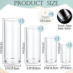 Set of 12 Pcs Glass Cylinder Vases for Centerpieces with 18 Pcs White Floating Candles for Centerpieces Glass Candle Holder for Table Shelf Wedding Party Home Decor (4"+6"+8"+10") - size: 12 SET