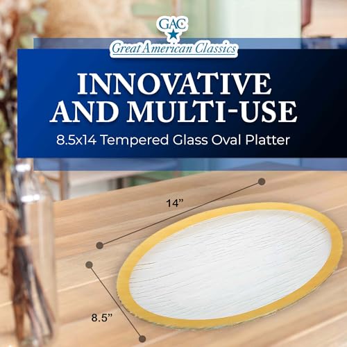 Tempered Glass Oval Meat Serving Tray – Durable Food Platter for Serving Dishes, Party Trays and Platters, Microwave Oven & Dishwasher Safe Decorative Tray – 8.5 x 14 Inch, Gold - color: Gold