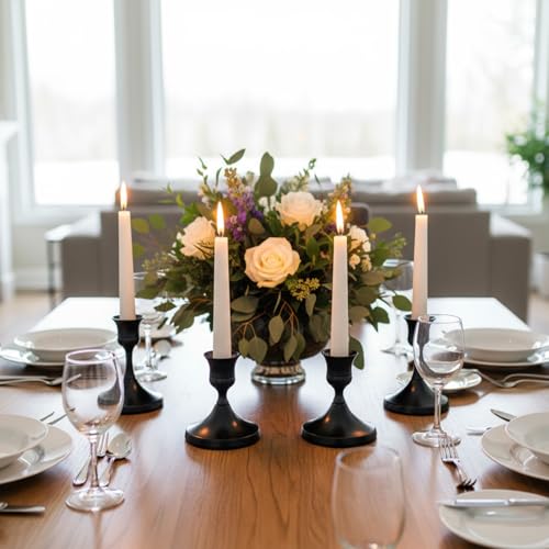2 Pcs Black Candle Holders, Vintage Metal Taper Candle Holders Candles Stick Holder Decor for Home Wedding Party Anniversary Housewarming Gifts for Women Men(Black) - color: Black