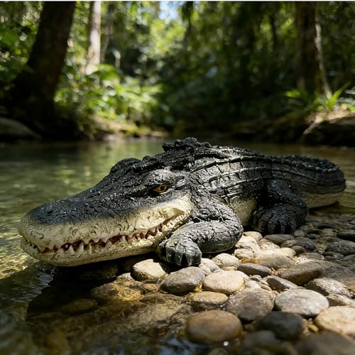 Teaeeno Garden Alligator Decor Outdoor,Crocodile Sculpture for Stuff Pond Decor,Florida Alligator Sculpture for Yard Art,Realistic Wild Animal,Reptile Figure,Florida Alligator,Perfect for Man(Black) - color: Gray