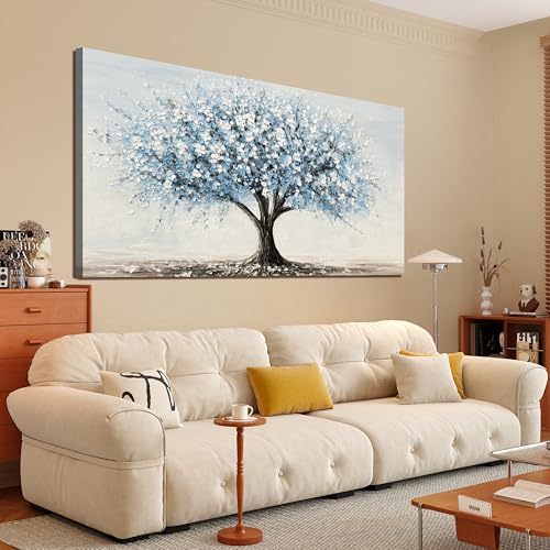 Canvas Wall Art Decor Large Tree of Life Wall Art Decorations Canvas Art Wall Decor Wall Art Pictures for Living Room Vintage White Blue Wall Art Prints Artwork for Walls Bedroom Office Decor 24"X48" - color: XY-01J, size: 48"L x 24"W