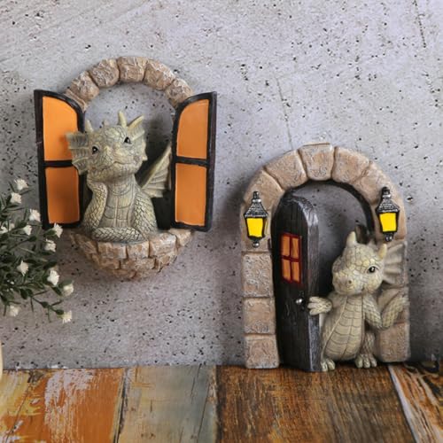 YWHWXB Garden Dragon Resin Sculpture,Lovely Outdoor Sculpture Ornaments,Garden Dragon Decor Statue for Home Patio Courtyard Lawn Decoration - color: Look Out the Window