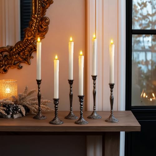 Homemory Real Wax Flameless Taper Candles with Remote Timer, 9.6 Inches White LED Flameless Candlesticks, Dripless Battery Operated Window Candles Flickering Pack of 2 for Fireplace Xmas Halloween - style: Farmhouse - White 9.6"