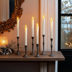 Homemory Real Wax LED Flameless Taper Candles with Timer, Dripless Fake Candlesticks with 3D Flickering Flame, 9.6 Inches White Window Candle for Fireplace Christmas Halloween - style: Farmhouse - White 9.6"