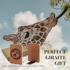 Giraffe Gifts, Giraffe Bookends - Heavy Duty Iron & Ebony Wood Book Ends for Shelves Bookcase Desk - 1 Pair, 4.72x6.69 Inches - Eating Leaves - color: Eating