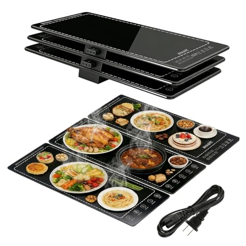 Electric Warming Tray, 3-in-1 Food Warmers for Parties Buffet with 10 Temp Settings and Timer, 25"x15" Glass Surface Warming Mat for Food, Warming Tray for Parties Buffet,Gatherings - size: Extendable-25x15Inch
