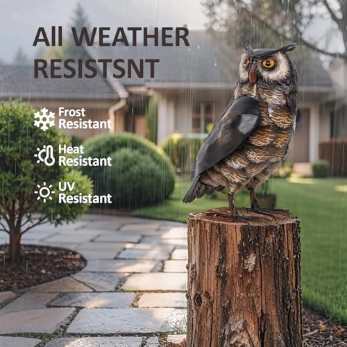 Natelf Garden Owl Sculptures & Statues, Standing Metal Bird Yard Art Sculpture for Patio Backyard Pond Outdoor Decorations (Brown-1) - color: Brown-1