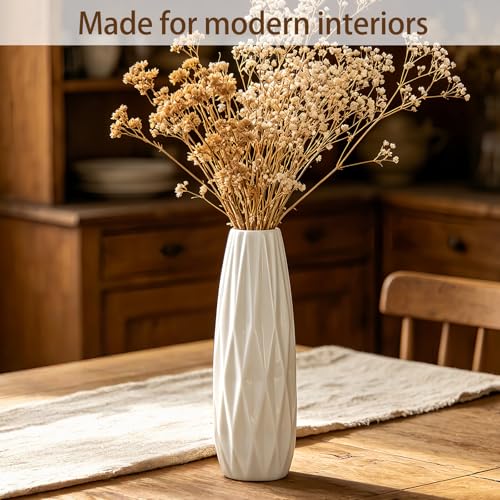 12 Inch White Vase Ceramic Flower Vase, Tall Vases for Pampas Grass, Home Decor, Modern Textured Vases for Living Room Decorations,Table Centerpieces,Shelf,Farmhouse Small Ceramic Vase - style: Shape 6
