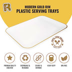 R-kay 3 Pack Plastic Serving Trays for Party - White and Gold Tray 8 by 11 in Heavy Duty Dessert Food Rectangular Premium Platters - color: White and Gold Rim