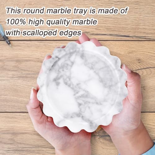 Round Marble Tray with Scalloped Edge, Natural Small Marble Tray for Decorative Jewelry Candle Lotion - style: Round