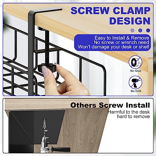 Under Desk Cable Management Tray, 31.5'' No Drill Heavy Duty Steel Cable Tray Organizers, Wire Management Tray Cable Rack with Clamp Mount, Adjustable Metal Under Desk Tray (Black, 2 Pack) - color: Black, size: 2 Pack