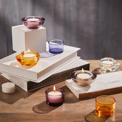 Gold Tealight Candle Holders - Set of 12, Heart-Shaped Chunky Glass Candle Holder, 2.9" Diameter - CH02 - Rusty Orange - color: Rusty Orange