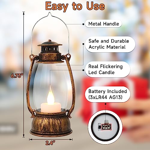 12Pcs Mini Lantern Decorative with Flickering LED Candle, 6Inch Small Western Lantern for Table Centerpiece, Vintage Hanging Candle Holders for Western Halloween Camping Party Decor (Brown) - color: Brown-12pcs