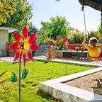Wind Spinner Outdoor,14’’ Dia Red Flower Shape Garden Pinwheels Spinners,Waterproof Windmill for Yard Lawn Patio Decor - size: 14'' Red