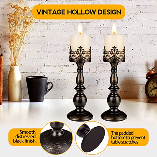 Candle Holders for Pillar Candles Gothic Distressed Black Vintage Tall Candle Holders Set of 2 Decorative Large Table Centerpieces Candle Stand Decor (Distressed Black 2PCS A) - color: Distressed Black 2pcs a
