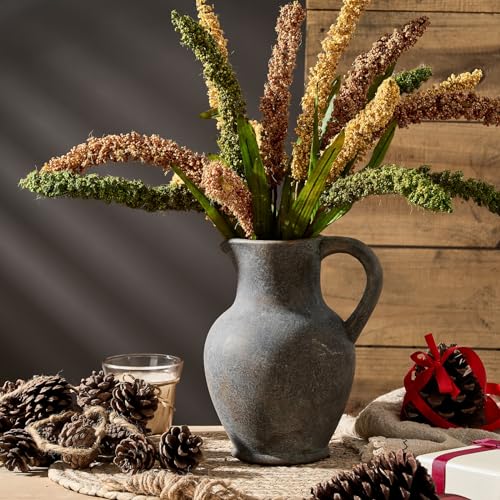 SIDUCAL Ceramic Rustic Farmhouse Vase with Handle, Terracotta Vase, Minimalist Decorative Vases for Home Decor, Table, Wedding,Living Room, Shelf, Decoration(BD) - color: Black and Gold